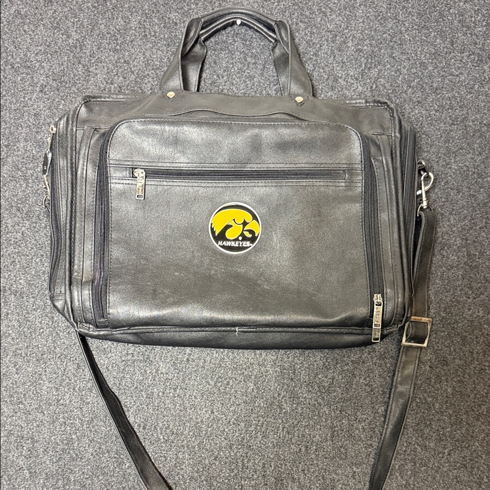Leeds‎ University of Iowa Hawkeyes Black Faux Leather Briefcase Laptop Bag Mens